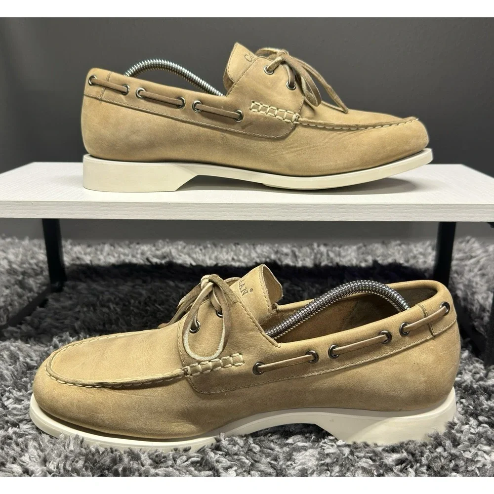 Cole Haan Boat Shoes Mens Size 11 Beige Leather Deck Resort Nautical Prep Yacht
